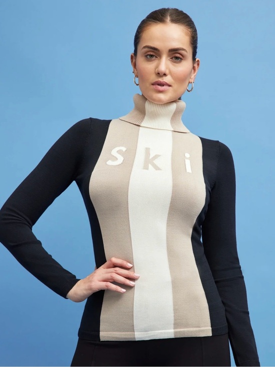 Alp N Rock Sweaters - Alp N Rock Black and Beige Cream 'Ski' Turtleneck Sweater